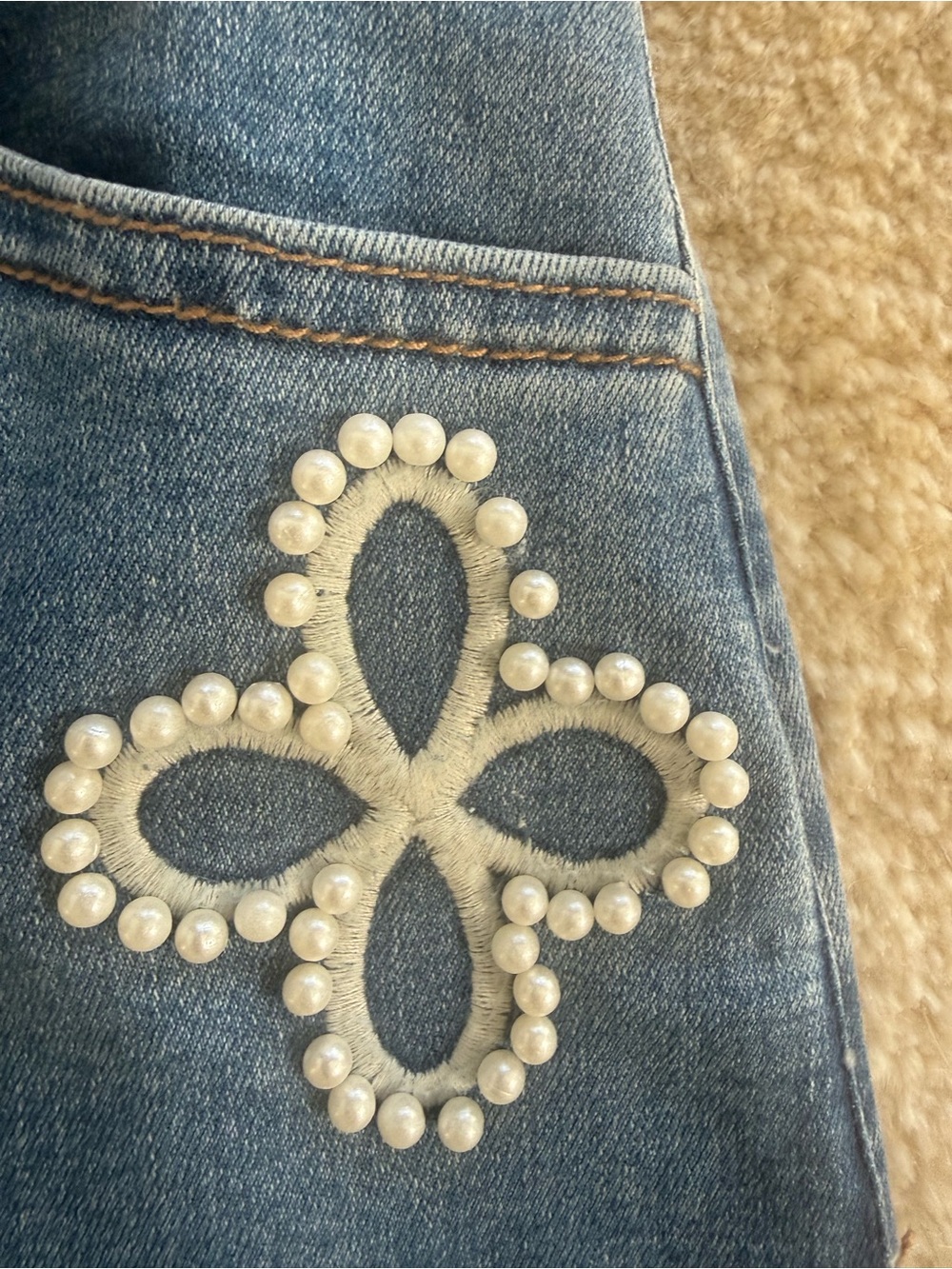 Women’s Embellished Blue Wide-Leg Jeans - Picture 5 of 6